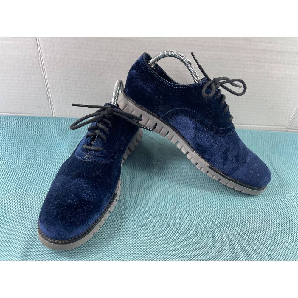 Cole Haan Grand OS Wingtip Oxford Men 7.5 M Dress Shoes Navy Blue Velvet Lace Up